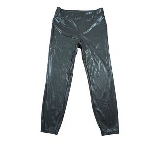 Halara Size Large Metallic Black High Waisted 7/8 Leggings Liquid Look Pants‎
